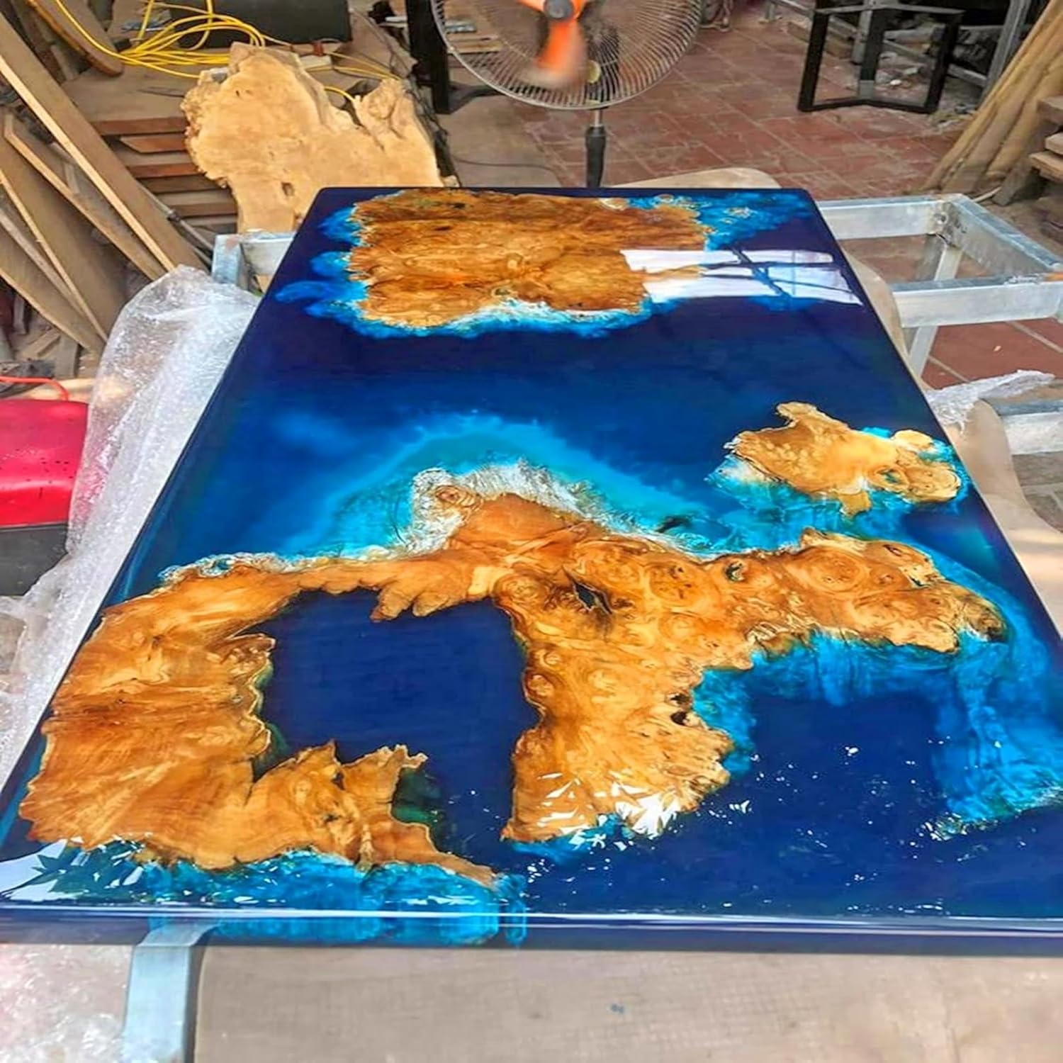 Customized Large Epoxy Table | Dark Blue Ocean Look Clear Resin Dining Table for 2, 4, 6, 8 | Handmade Epoxy Coffee Table for Living Room & Home Décor