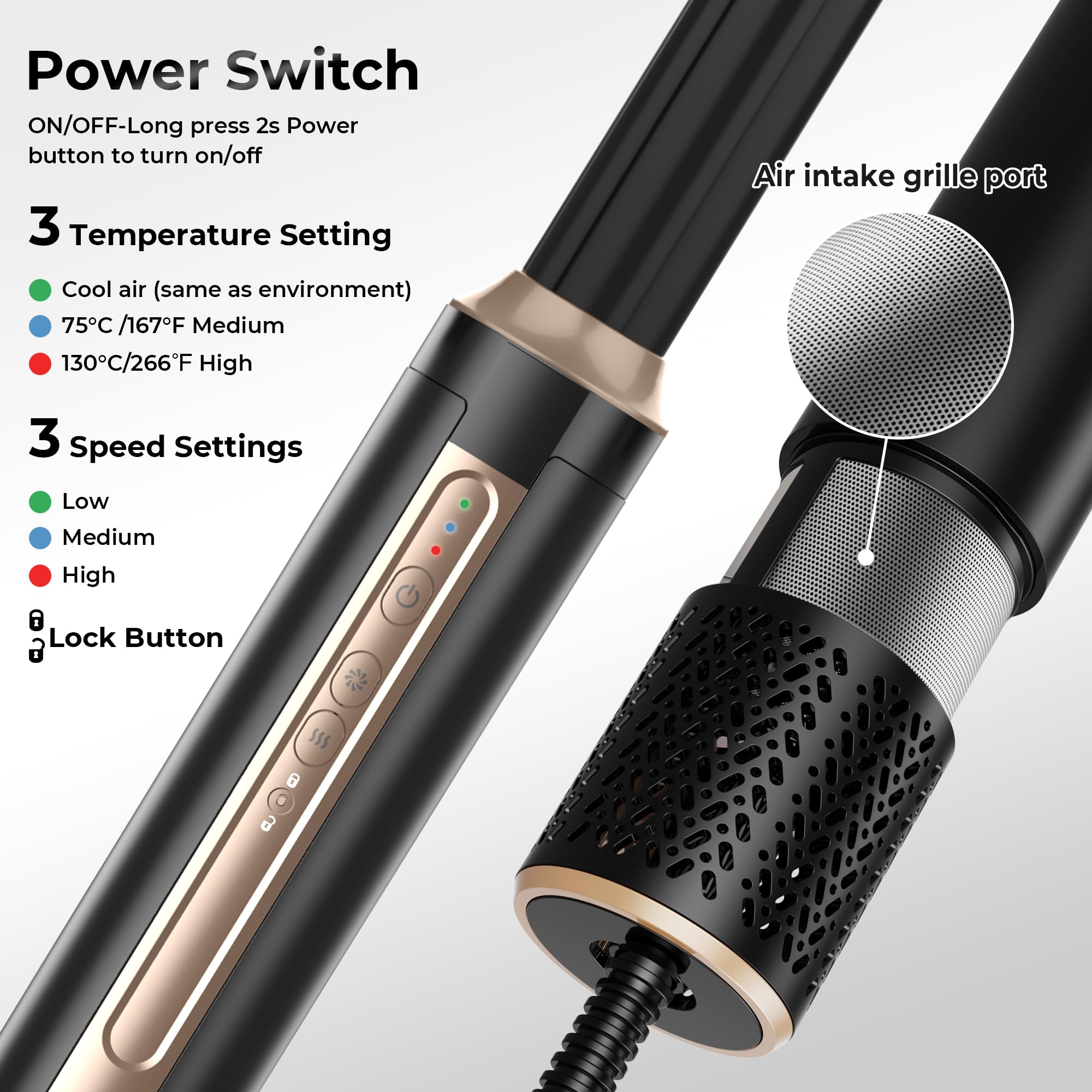 UKLISS Hairstyler 6 in 1 Set, Pro Airstyler Föhnbürste Wrap- Auto Lockenstab Set, 1400W Ionen Haartrockner mit 110000 U/MIN, Föhn Warmluftbürste, Rundbürstenföhn, Styler Brush Für Alle Haartypen