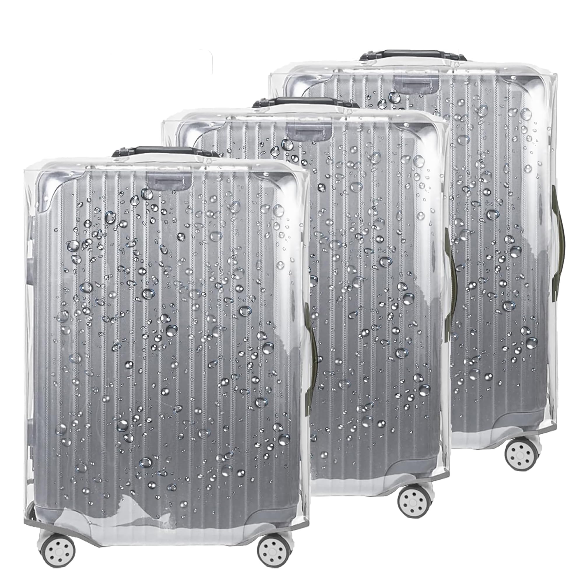 20/24/28/30 inch pvc luggage protector covers for tsa approved 3 pcs clear suitcase cover protector transparent luggage protective cover set, full clear, 20/24/28(3 sizes), travel
