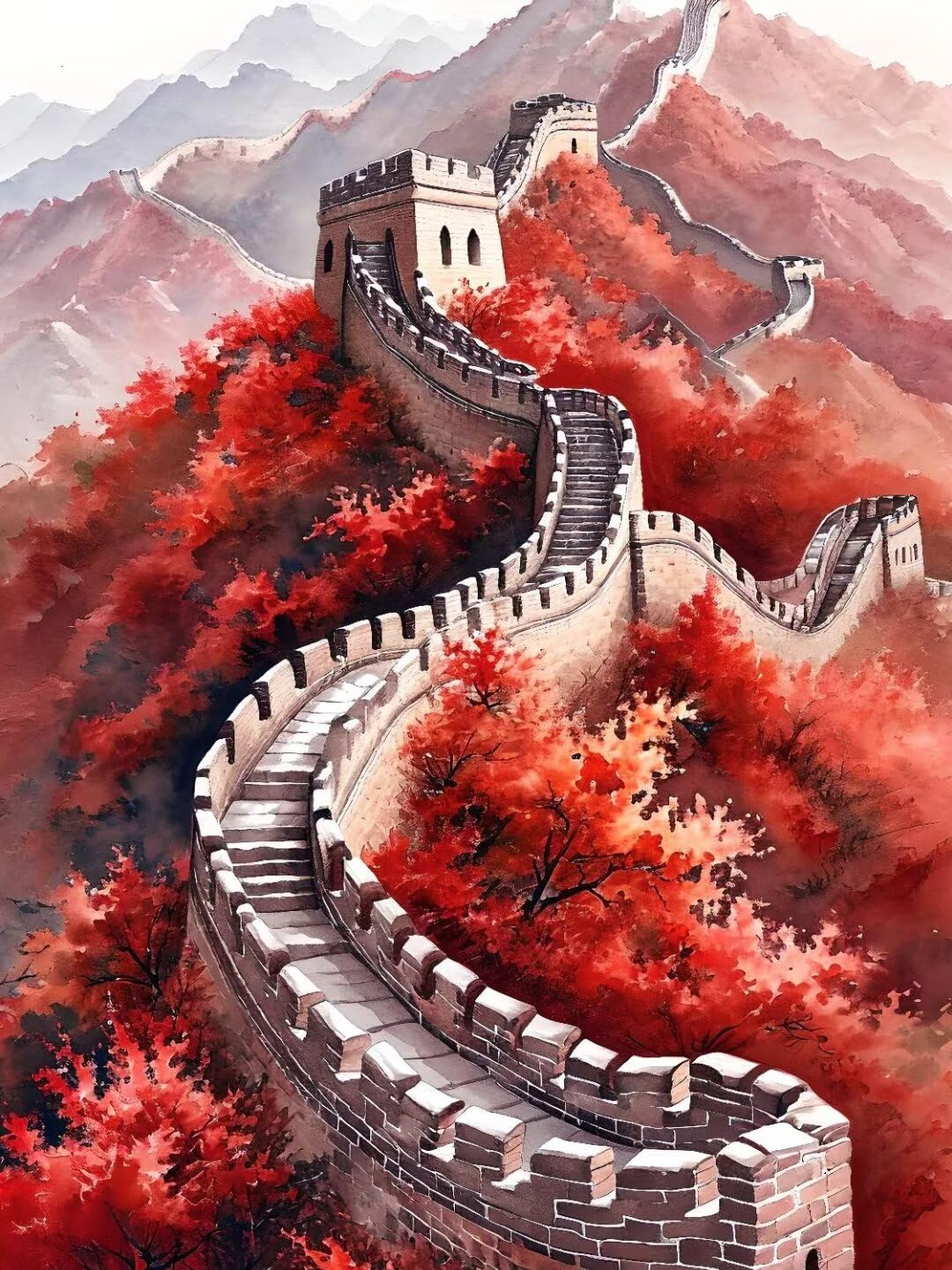 Malen Nach Zahlen Erwachsene Chinesischer Mauerahorn Malen Nach Zahlen Bild, DIY Handgemalt Ölgemälde Kit für Anfänger und Kinder Mit 3-Pinseln und Acrylfarbe Zuhause Mädchen Geschenk 150x100cm w-5401