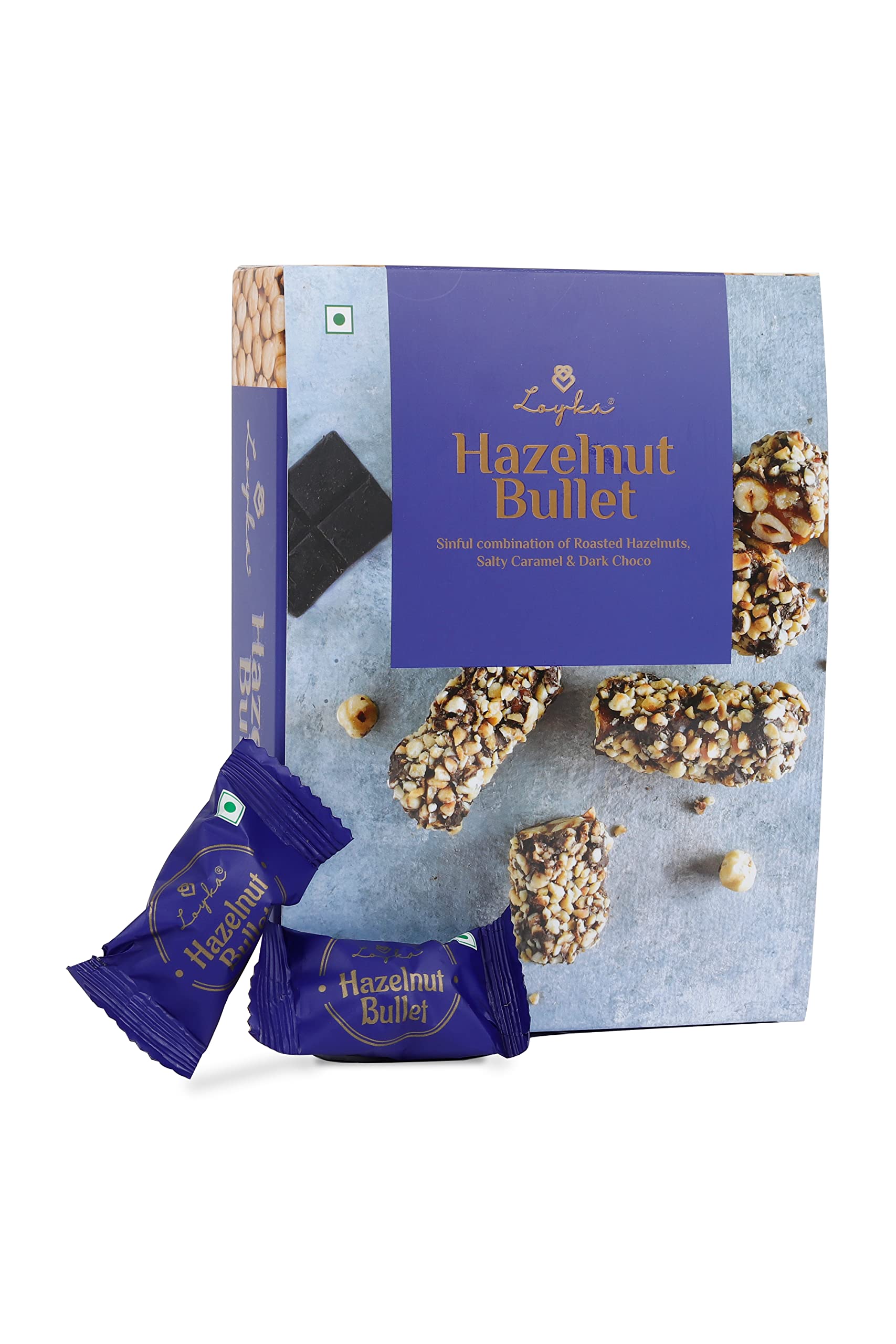 Loyka Hazelnut Bullets - 14 pcs | Premium Chocolate Gift Hamper | Choco & Nut Dryfruit Delicacy | Roasted Hazelnuts (45%), Dark Choco & Salted Caramel | Any-time snack (B09GVQ4RND) Amazon Price History, Amazon Price Tracker