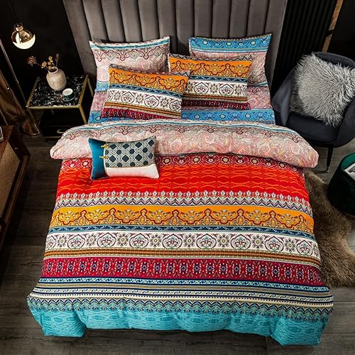 Miniatura 2 de Juego de funda de edredón bohemio, tamaño individual, colorido, floral, bohemio, a rayas, juego de ropa de cama de microfibra suave, funda de