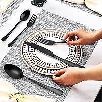 Vista 6 de Black Silverware Set, NELOTIE 20 Pieces Stainless Steel Flatware Set, Mirror Polished and Dishwasher Safe, Service for 4, Utensils for Kitchens