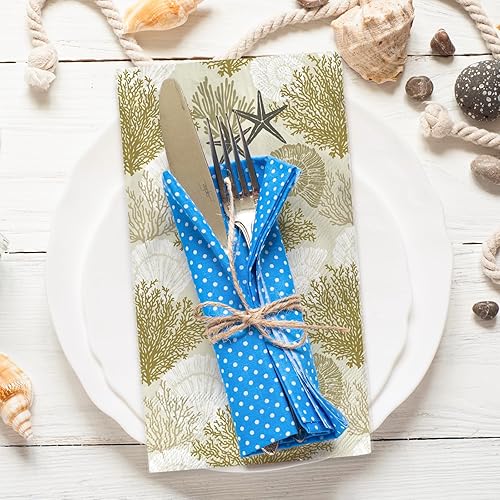 Miniatura 10 de AnyDesign 100 servilletas de papel desechables para invitados de verano, diseño de estrella de mar, conchas y corales, para el hogar, cocina, baño,