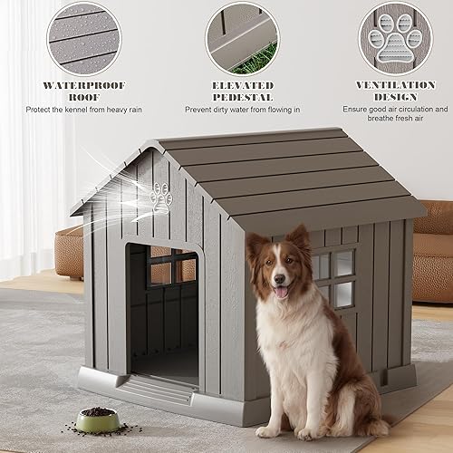 Miniatura 3 de Fancyango Dog House Outdoor Indoor - Waterproof, Ventilated, Easy to Clean, Elevated Floor for Small-Large Dogs, Easy to Assemble (Grey, 37.2" L x