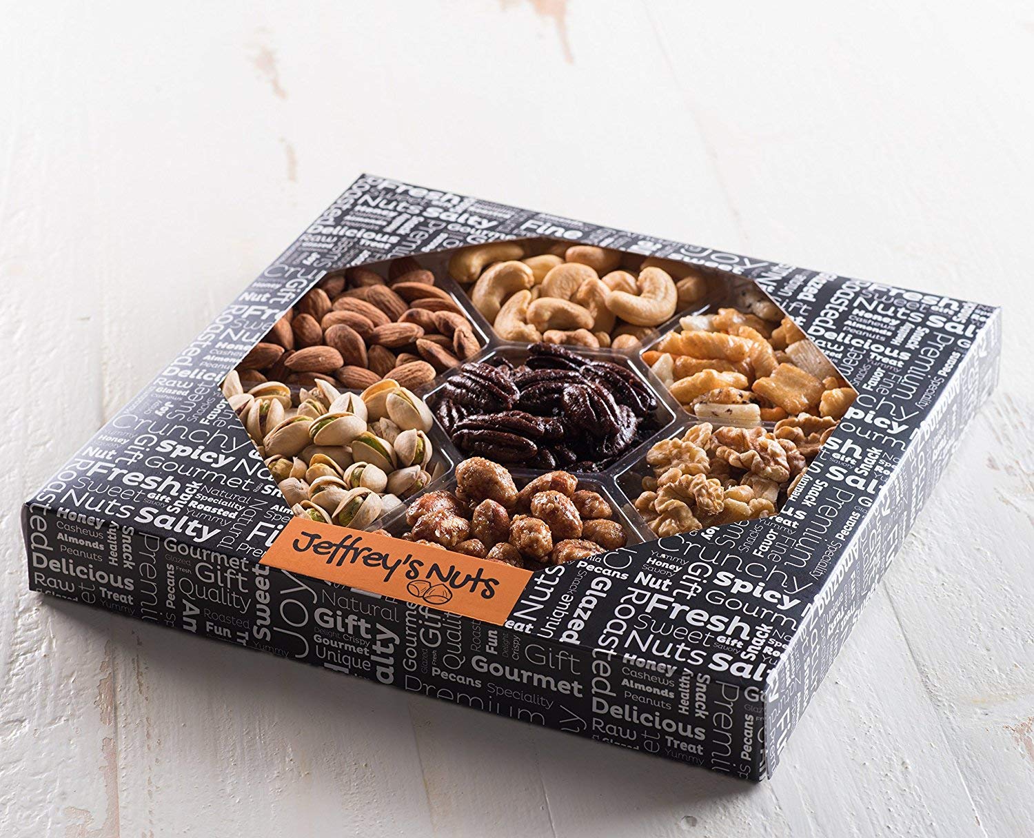 Jeffrey’s Nuts Christmas Nut & Snacks Gift Basket Assortment | 7 Variety Gourmet Party Food Gifts Prime Baskets for Men, Women, Holiday, Thanksgiving, Valentines, Fathers Mothers Day, Vegan Corporate