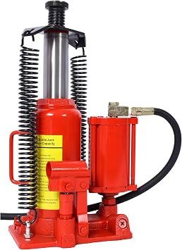Air Hydraulic Bottle Jack, 12 Ton/24000 LBS All Welded Bottle Jack with Manual Handle and Air Pump, 9.8-19.3" Lifting Range, for Car, Pickup, Truck, RV, Auto Repair, Industrial Engineering Red