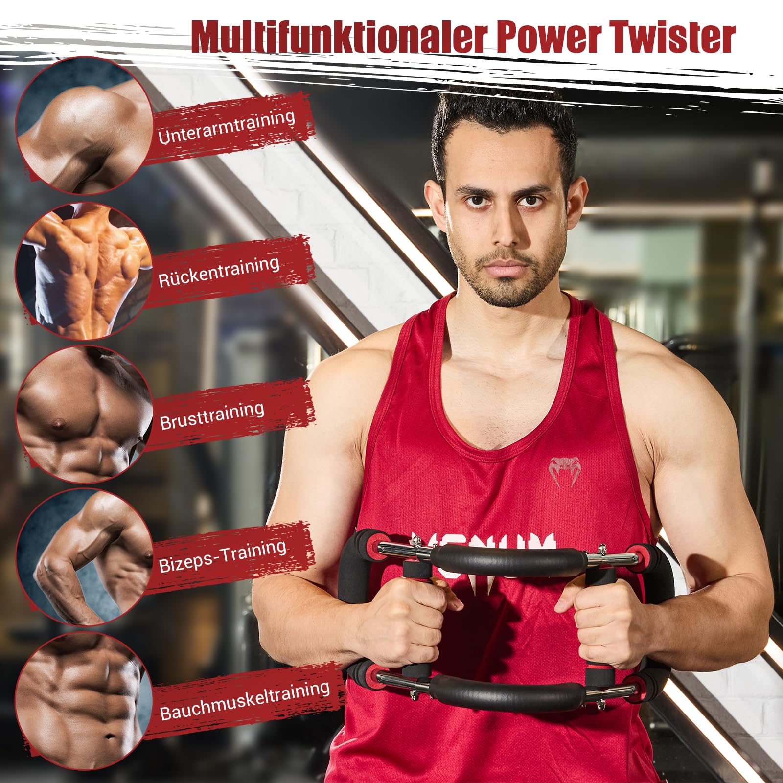 Twister Armtrainer, Verstellbarer Brustmuskel Trainingsgeräte für Zuhause, Arm Chest Trainer mit Poster für Männer & Frauen, Brustmuskeltrainer zur Verbesserung der Oberkörpermuskulatur
