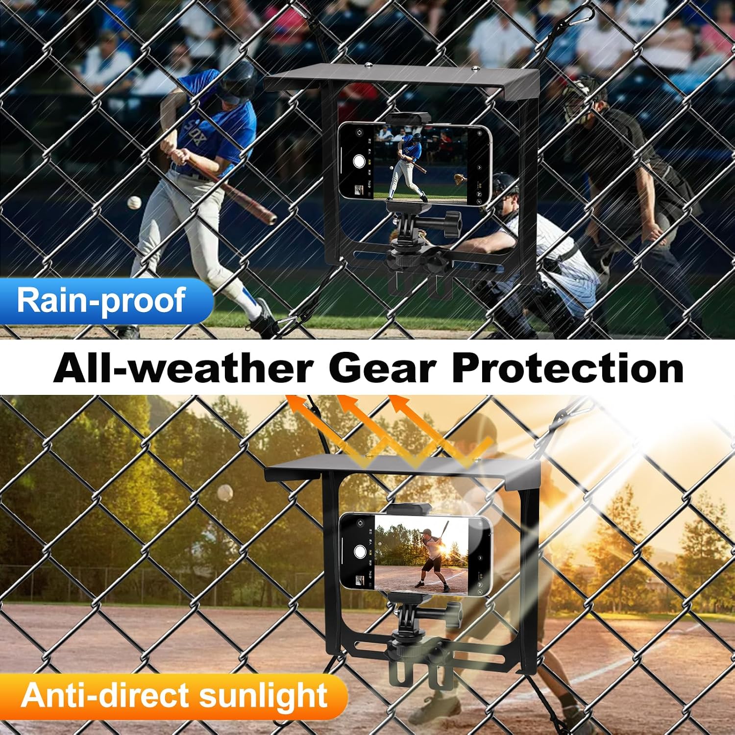 Cell Phone Fence Mount with Shade, Game Recording Mounting Kit Works with Gamechanger, iPhone, Mevo Start, Phones, and GoPro, for Recording Baseball,Softball and Tennis Games