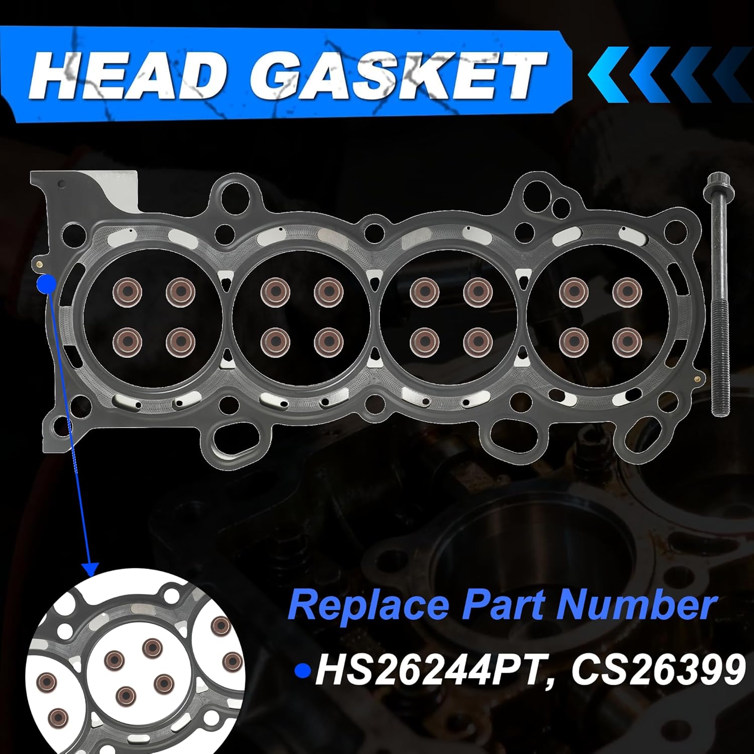 2.4 Full Gasket Set w/Cylinder Head Bolts Fit for Honda CRV EX LX 2.4L 2002-2006 DOHC K24A1 HS26244PT CS26399