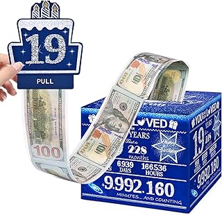 19 Happy Birthday Money Box for Cash Gift, 19th Birthday Decorations for Male and Female, Gifts for 19 Year Old Men, Boy Gift Ideas, Cool Things-Blue with 100PCS Bags