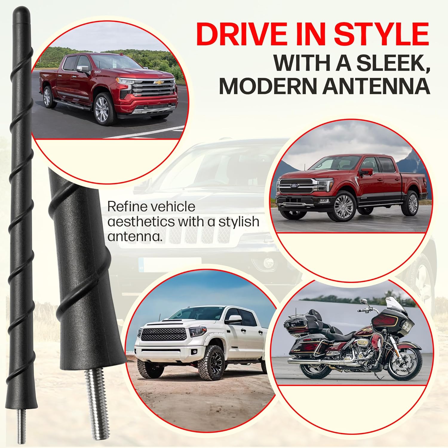 Antenna fits Toyota FJ Cruiser (2007-2015) 8 Inch Short Rubber Antenna - USA Threading - Carwash Safe - Internal Copper Coil