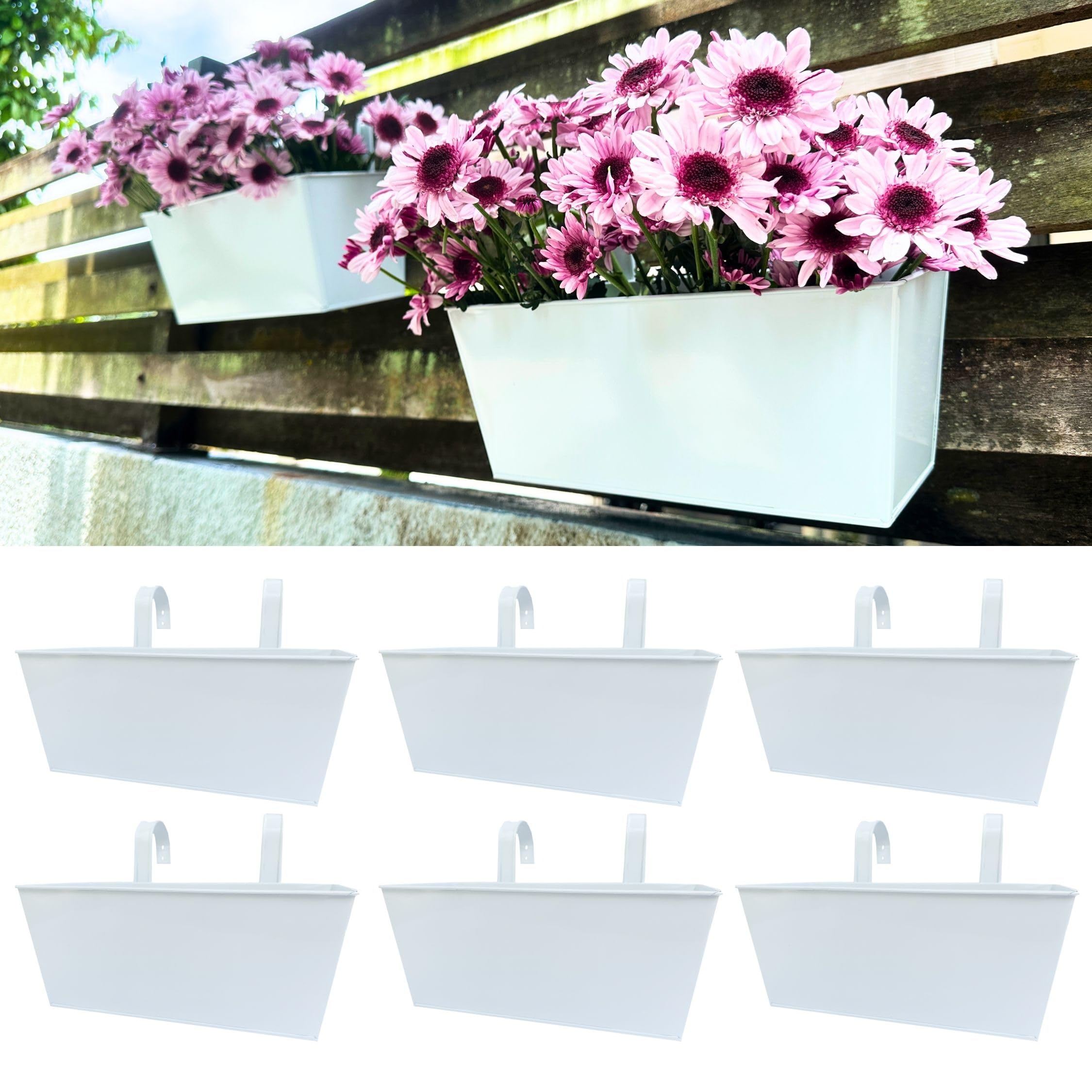 LaLaGreen Fioriera Da Esterno In Metallo – Confezione Da 6 Vasi Colorati 28 Cm, Con Maniglie Regolabili E Fori Di Drenaggio, Per Ringhiera, Parete, Balcone, Giardino Verticale