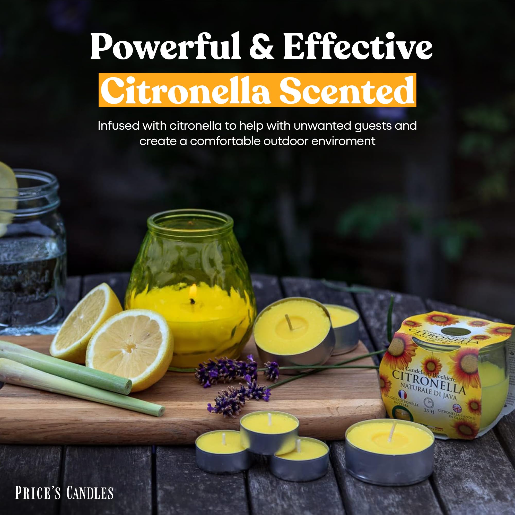 Price's Candles Citronella-Kerzen, ideal für den Genuss im Freien, ideal für Grillabende, Picknicks oder Camping, 4 Stück
