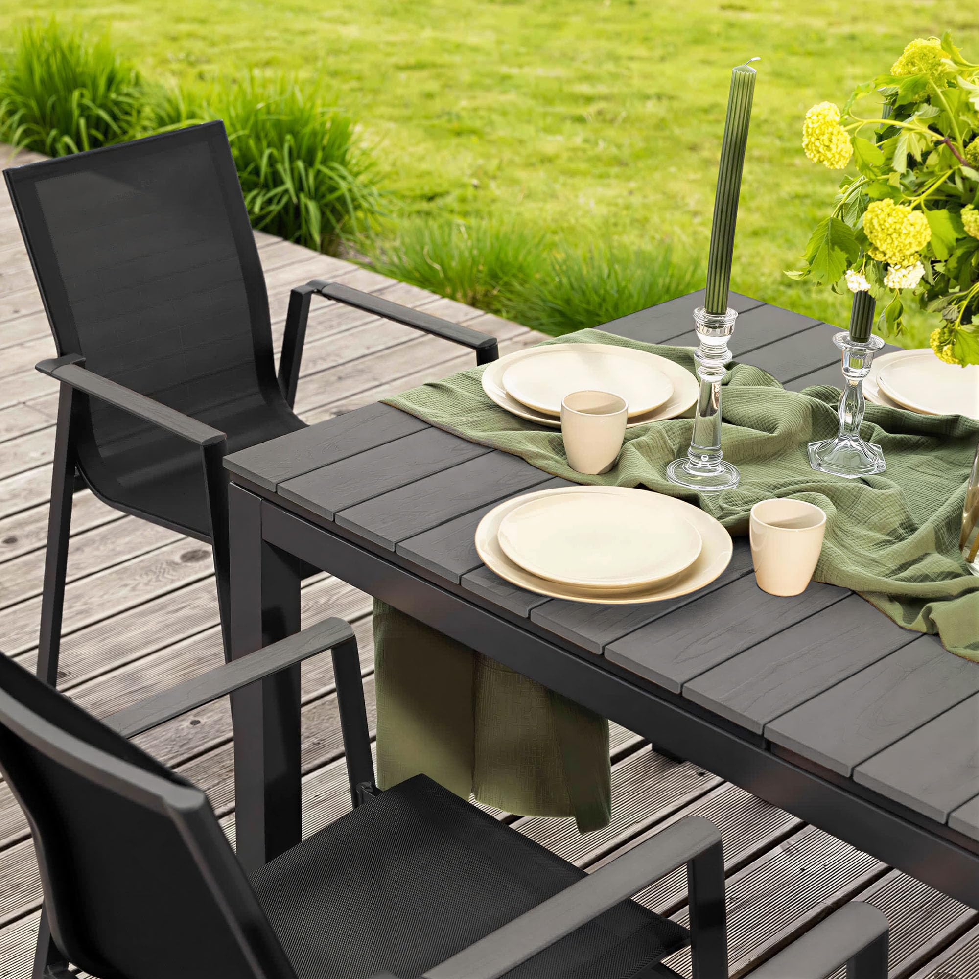 di volio Gartenmöbel MIRANNO, ausziehbarer Gartentisch mit stapelbaren Stühlen - Set, langlebige Essgruppe für 6-8 Personen, robust & wetterfest (Grau, 8-Sitzer)