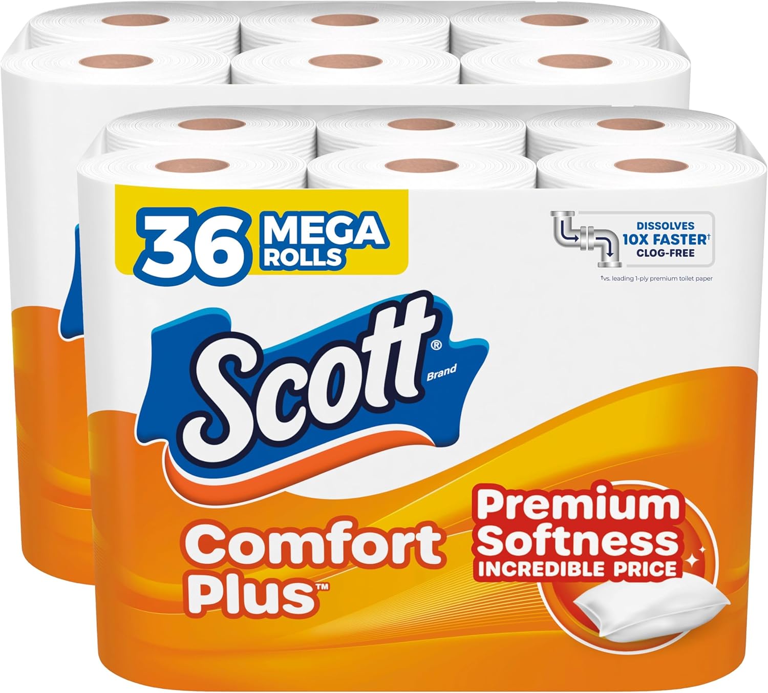 Scott ComfortPlus Toilet Paper, 36 Mega Rolls, 310 Sheets per Roll, Septic-Safe, 1-Ply Toilet Tissue Mega 310 sheets (Pack of 36)