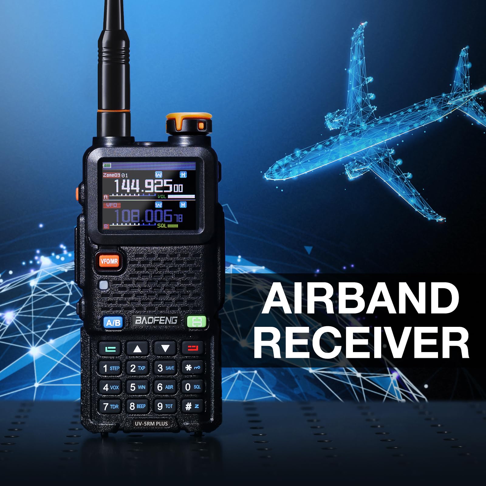 BAOFENG UV-5RM Plus GPS Talkie-walkie, Amateur Radio bidirectionnelle Longue portée 10 W, 1,77" écran Couleur, Batterie 2500 mAh, 640 canaux, 10 Zones, pour L'Aventure et Les Conversations de Groupe
