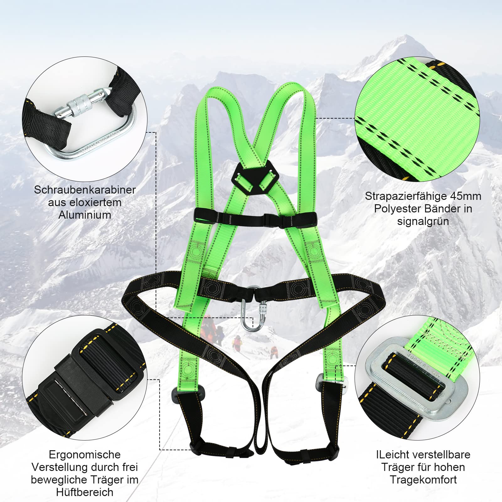 Fallschutz Auffanggurt,Sicherheitsgurt mit Karabiner Absturzsicherungsgerät für Arbeiten in der Höhe -EN 353/361 - bis 100 kg