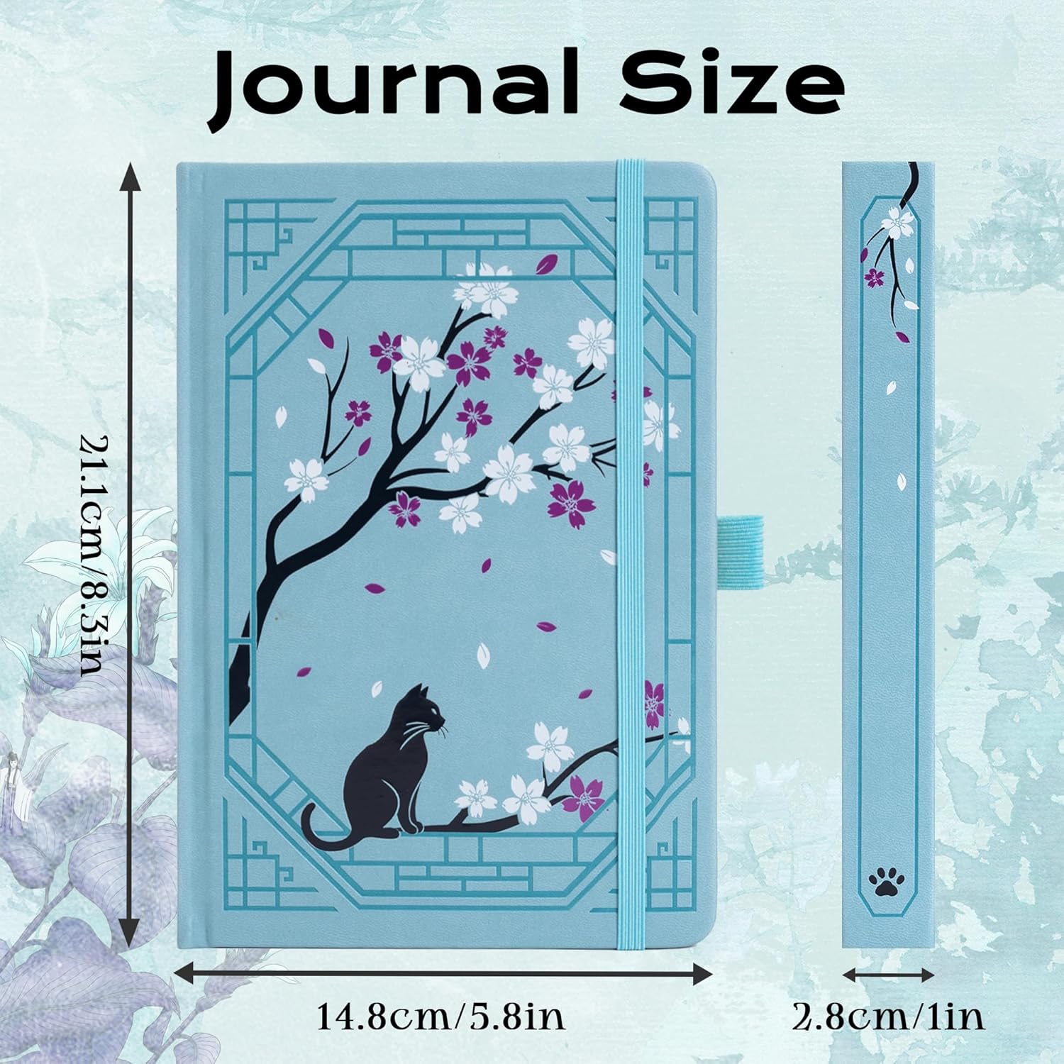 TIEFOSSI A5 Dotted Journal, Cute Cat Journal for Women Girls, Dot Notebook with Pretty Sakura Pattern, Aesthetic Diary for Writing Journaling Drawing, Golden Edges