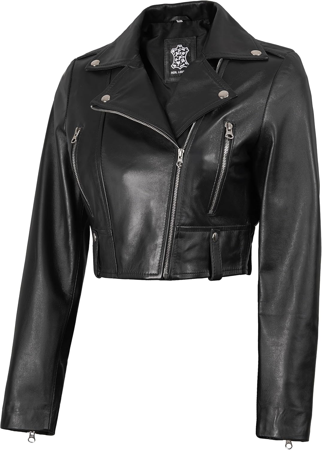 Decrum Cropped Leather Jacket Women – Trendy Short Real Lambskin Womens Leather Jacket