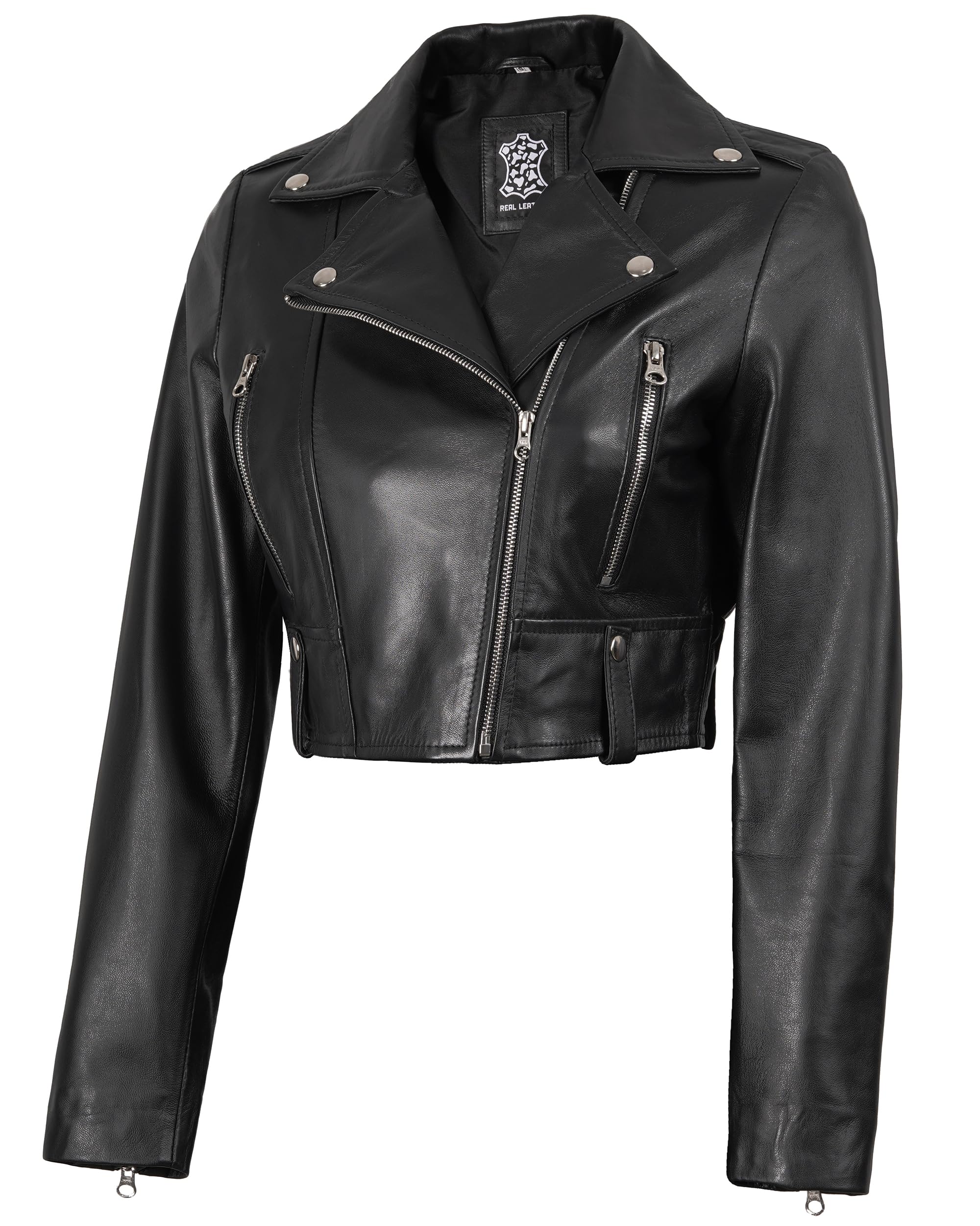 fjackets Giacca da donna in vera pelle di agnello da donna, elegante giacca in pelle corta da donna