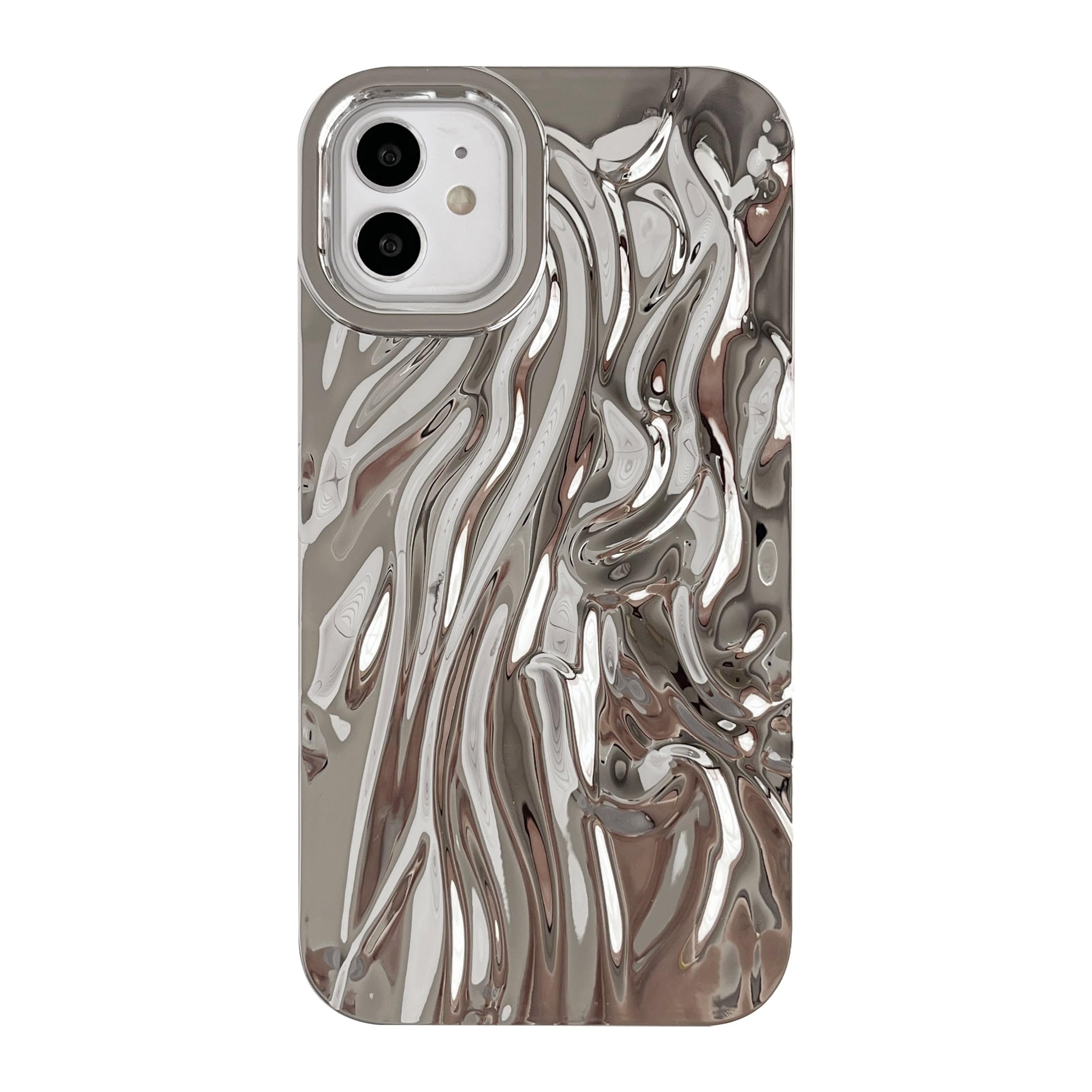 Caseative for iPhone 11 Case,Pleated Water Ripple Chrome Wave Pattern Soft Phone Case (Silver)