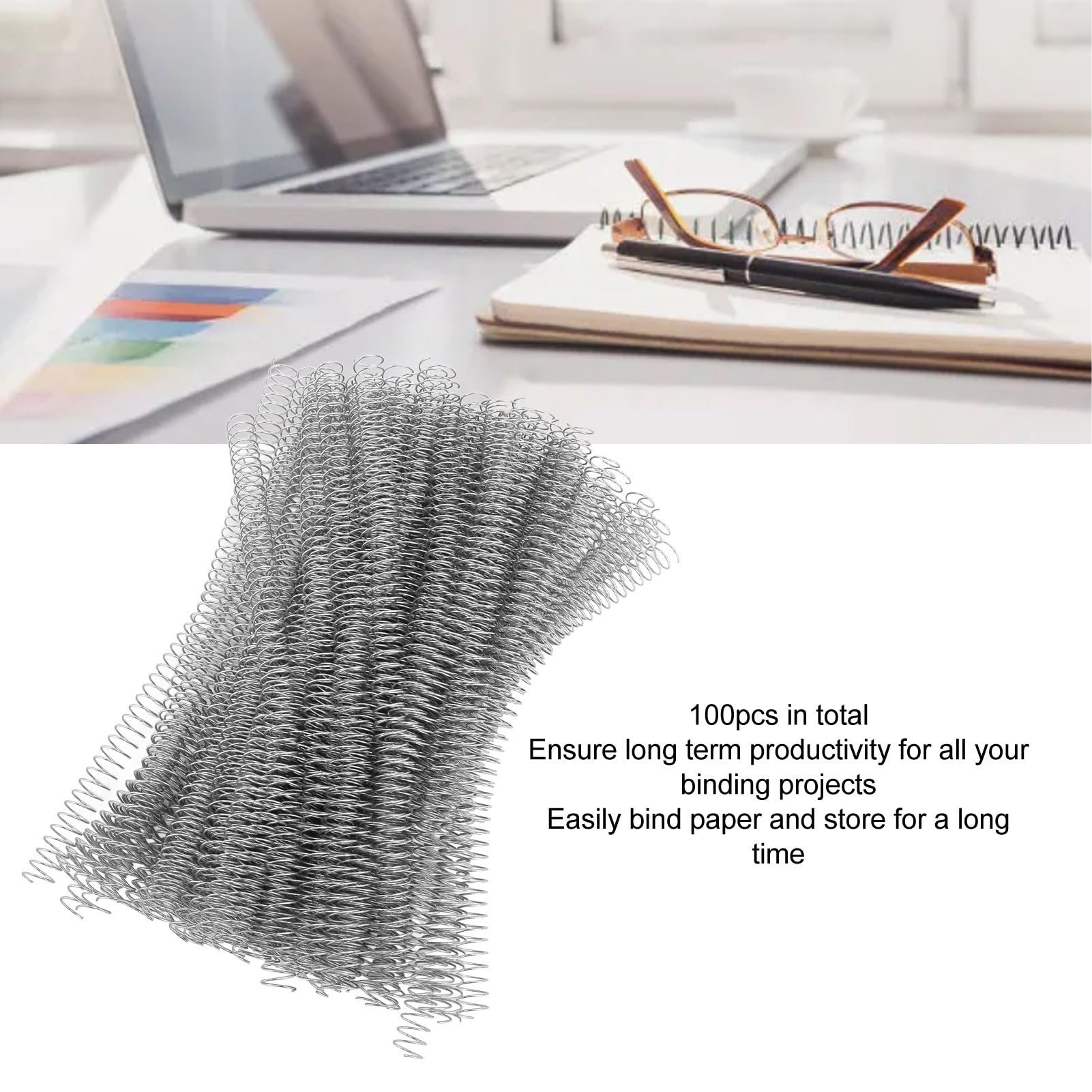 100 Bobine di Rilegatura a Spirale in Plastica 14,3 Mm 48 Denti Rapporto 4:1 Capacità di 115 Fogli con Rotazione di 360 Gradi per Carta in Formato A4 Letter (Argento)