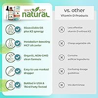 Vista 4 de Why Not Natural Gotas líquidas orgánicas de vitamina D3 K2 (MK-7), 5000 UI de D3 sublingual con aceite de coco MCT, para huesos y dientes fuertes