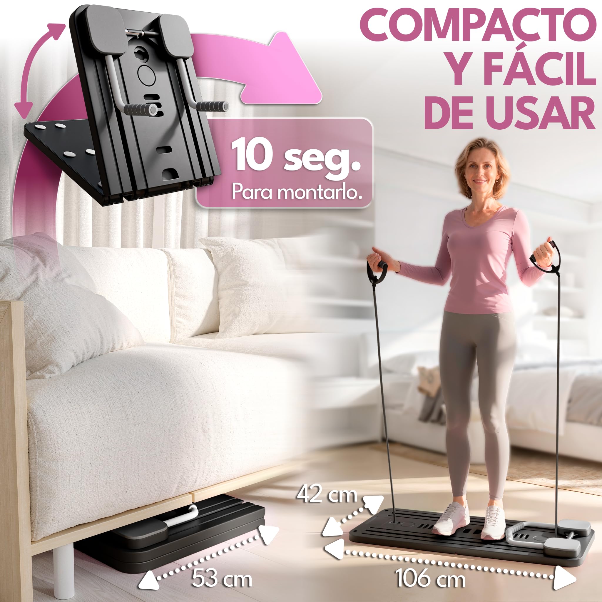 Pilates Reformer Plegable con Accesorios + Guía de 10 Ejercicios, Pilates Board para Casa, Tabla Pilates Multifuncional, Mini Reformer Pilates, Máquina Pilates Home Gym