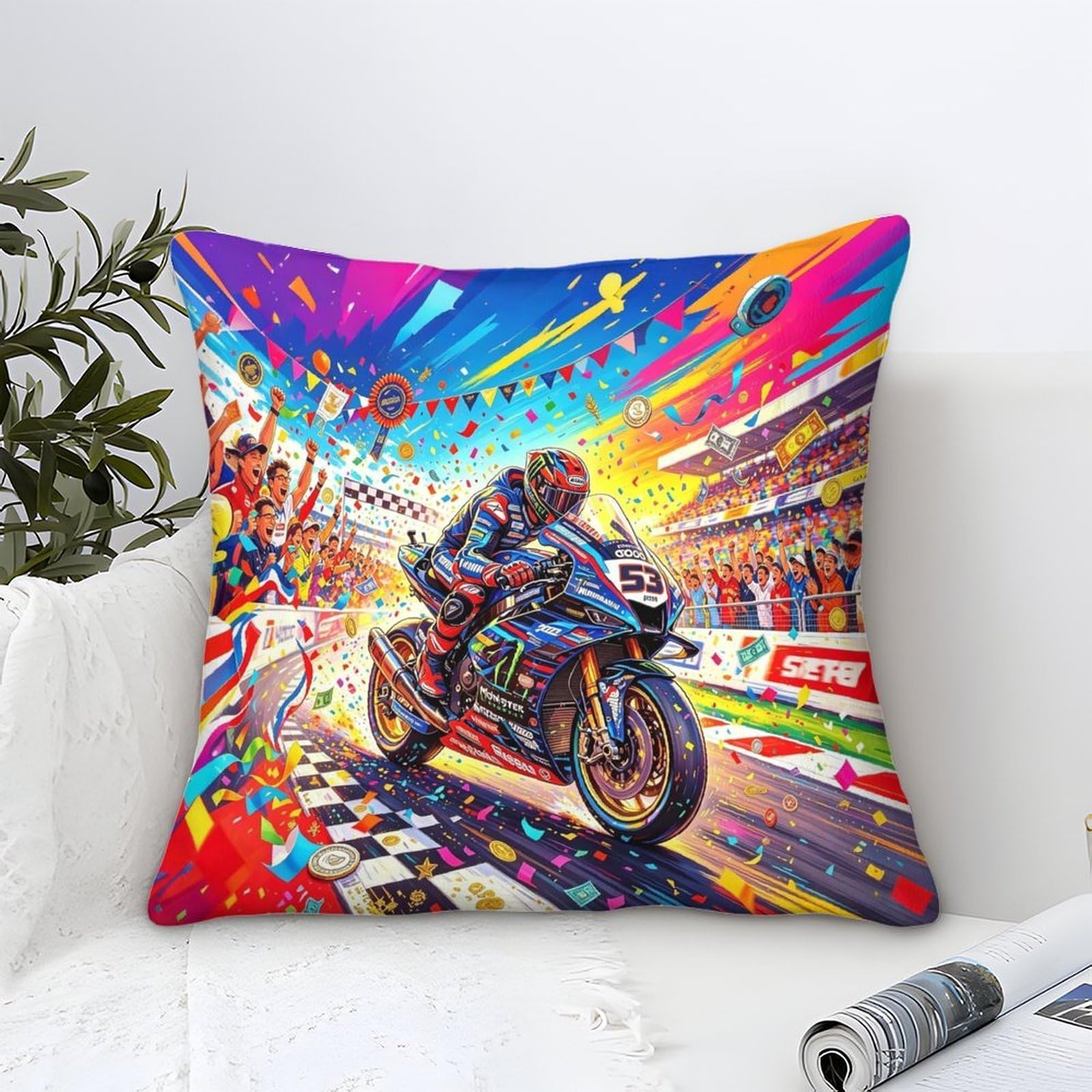 3U6C4M9K Championship Moment Cushion Covers 45x45cm Motorcycle Race Decorative Throw Pillow Covers for Sofa Summer Outdoor Decor