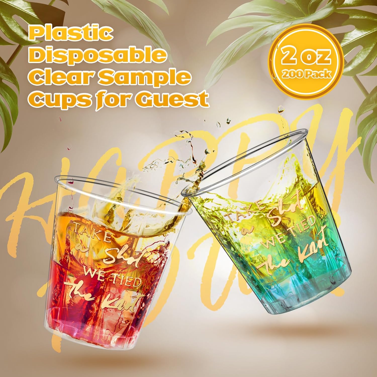 Domensi 200 Pieces Plastic Shot Clear Glasses 2 oz Take a Shot We Tied The Knot Disposable Mini Shot Glasses Bulk Wedding Favors Cup Tumbler for Adults Men Women Gifts(Gold)