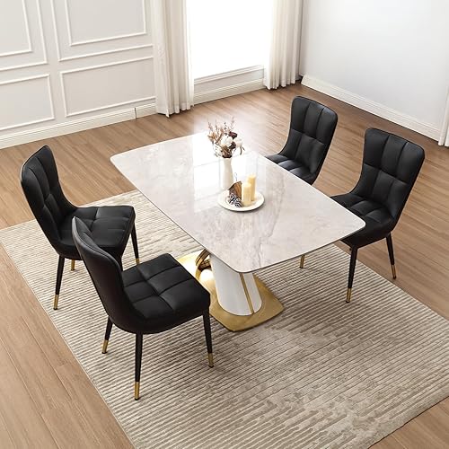 Miniatura 6 de Juego de 4 sillas de comedor modernas, cómodas sillas de comedor con asiento grueso, sillas de cocina tapizadas de piel sintética con patas de Pu