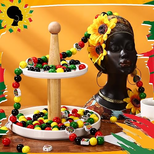 Miniatura 3 de Waydress 200 cuentas de madera del mes de la historia negra Juneteenth Craft Cuentas de madera negro, rojo, verde, amarillo, cuentas para