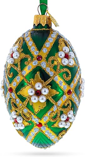 Joyas en huevo de cristal verde adorno de Navidad 4 pulgadas