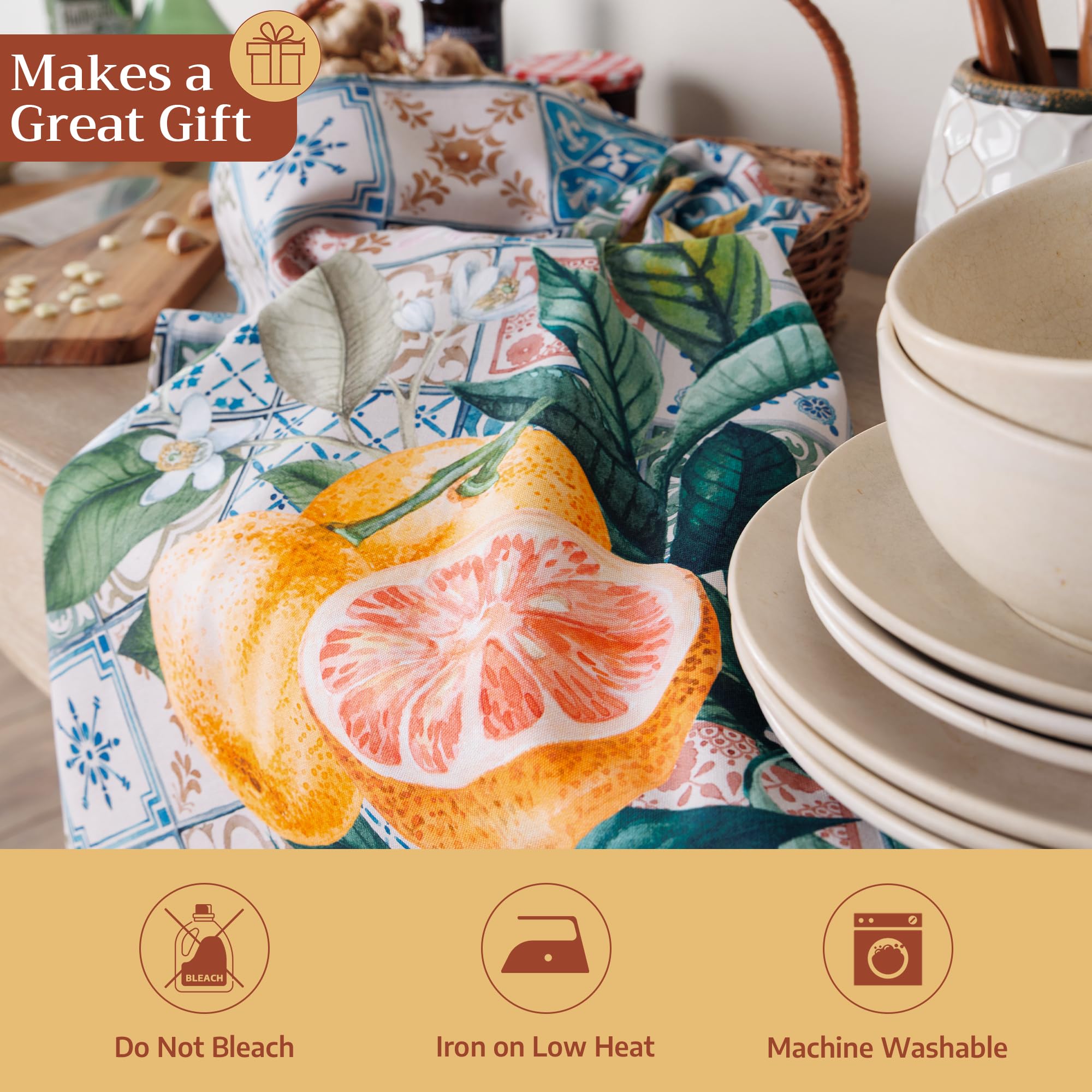 Maison d' Hermine Küchenhandtuch, 100% Baumwolle Set von 3, 50 cm x 70 cm Küchenhandtücher Tischgeschirrtücher zum Muttertagsgeschenke, Reinigen, Buffetpartys und Hochzeiten, Agrume – Frühling/Sommer