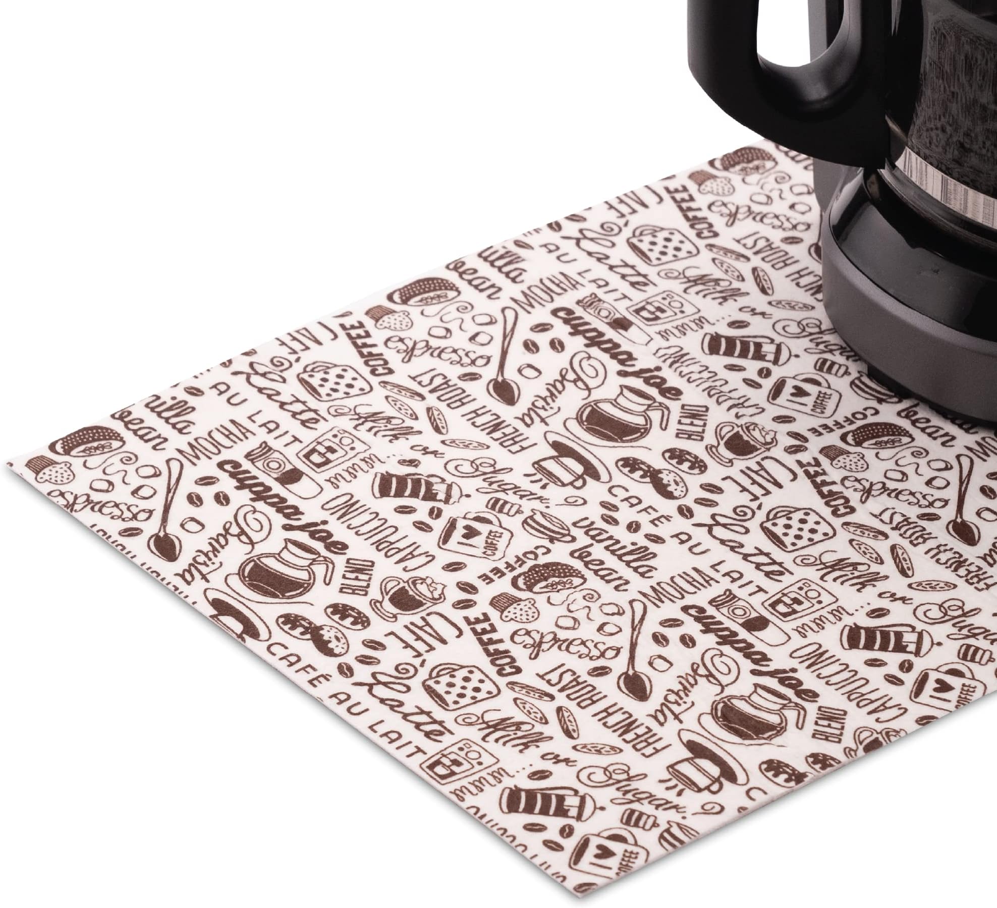 S&T INC. Coffee Mat, Absorbent Bar Mat for Coffee Maker and Espresso Machine, 12 Inches x 18 Inches, Brown Typography Print, 1 Pack