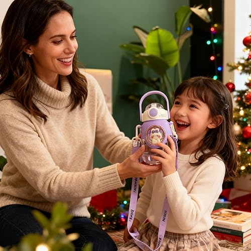 Miniatura 6 de LEJN Botella de agua Kawaii de 28 onzas con correa ajustable para el hombro para el verano con agua fría, portátil, a prueba de fugas, sin BPA,