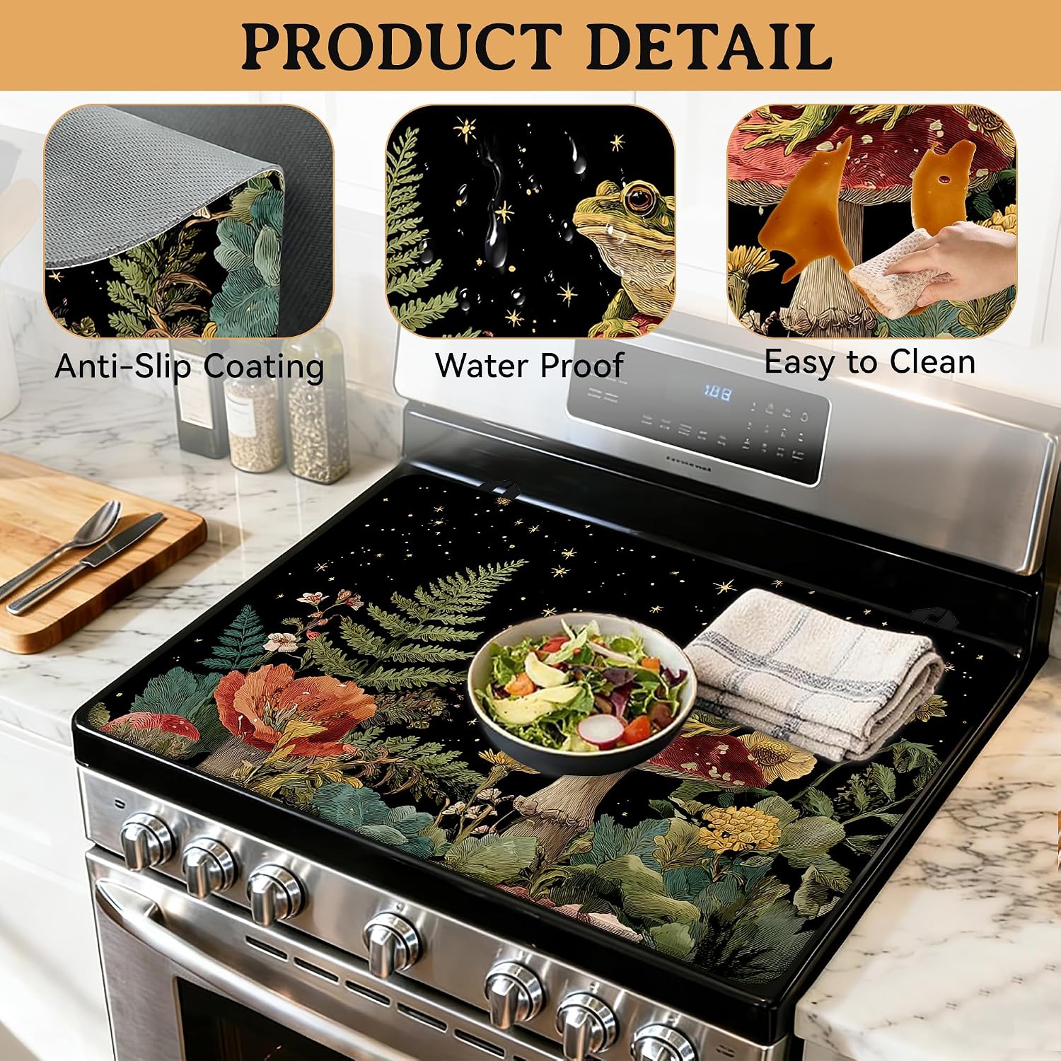 Stove Cover Frog Flower Starry Sky Stove Top Covers for Gas Burners Home Decor Kitchen Pad Non-Stick Washable Cooktop Covers Countertop Protector 28"x20"