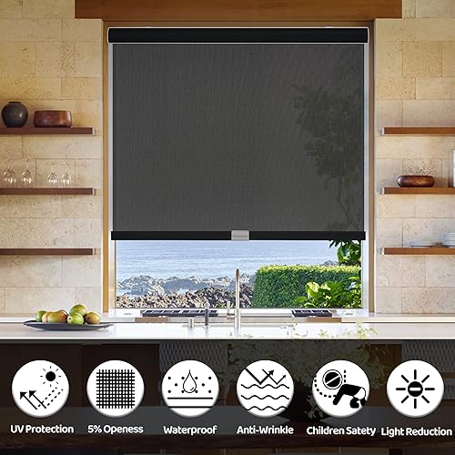 Miniatura 8 de Persianas enrollables solares sin cordones con filtro de luz para ventanas con cenefa de casete, cortinas traslúcidas y reducen el deslumbramiento,