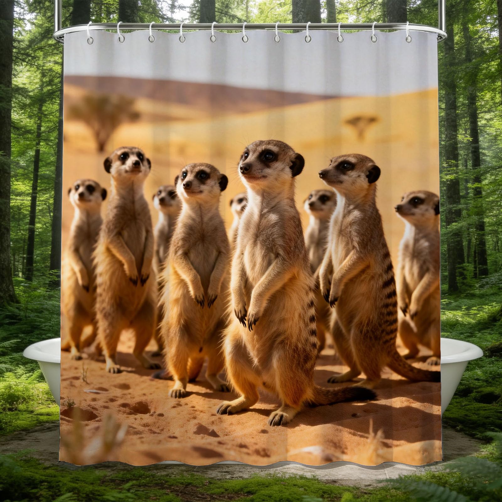 Hongduo 3D Meerkat Shower Curtain for Stalls Bathtubs African Bathroom Decor Shower Curtain Set Polyester Fabric Waterproof 180x180cm/71X71 Inch with Hooks