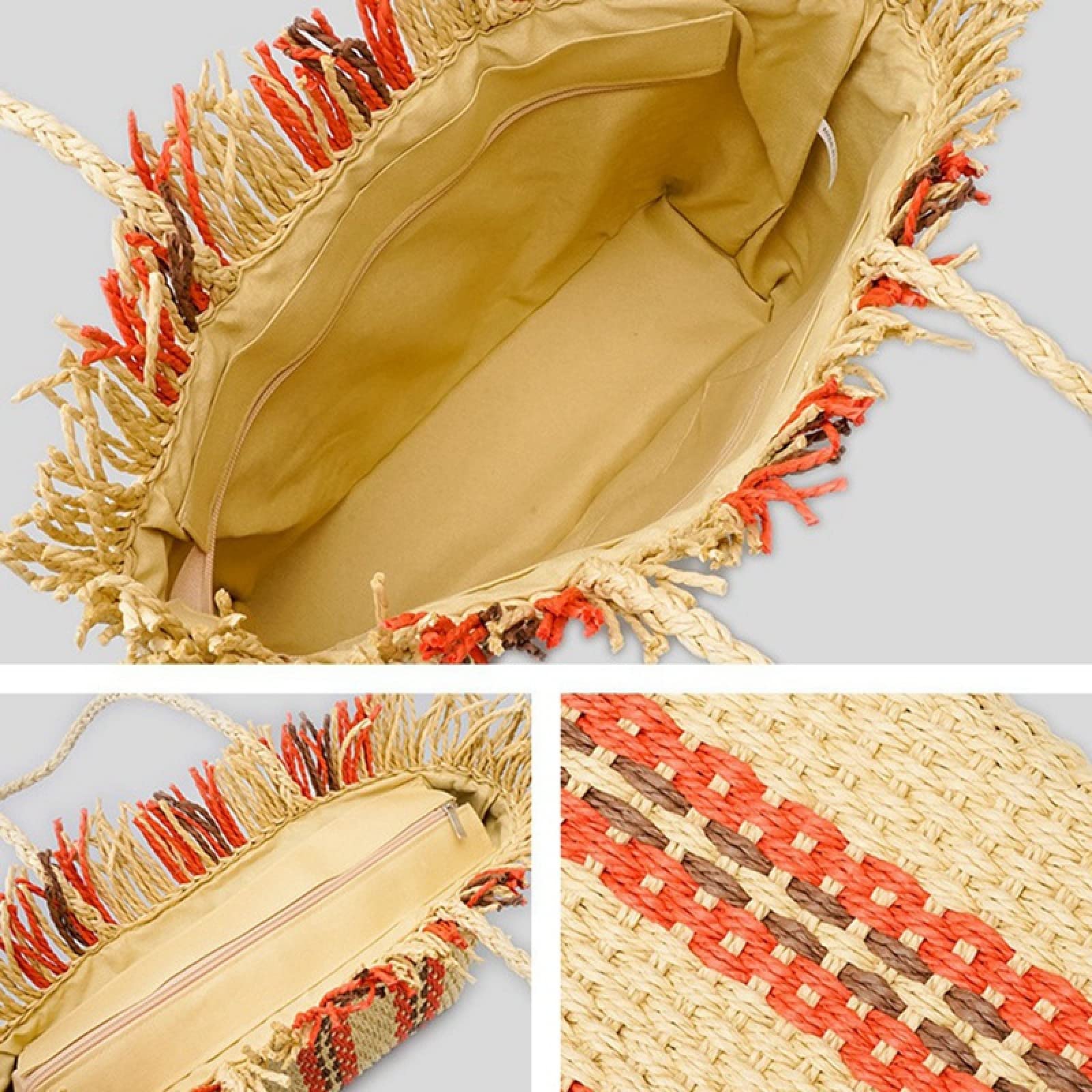 Bolso de Hombro de Playa de Gran Capacidad Tejido a Mano 2022 Bolso de Paja para Mujer Primavera/Verano Moda y Versátil (Color : Orange, Size : 27x35x12cm)