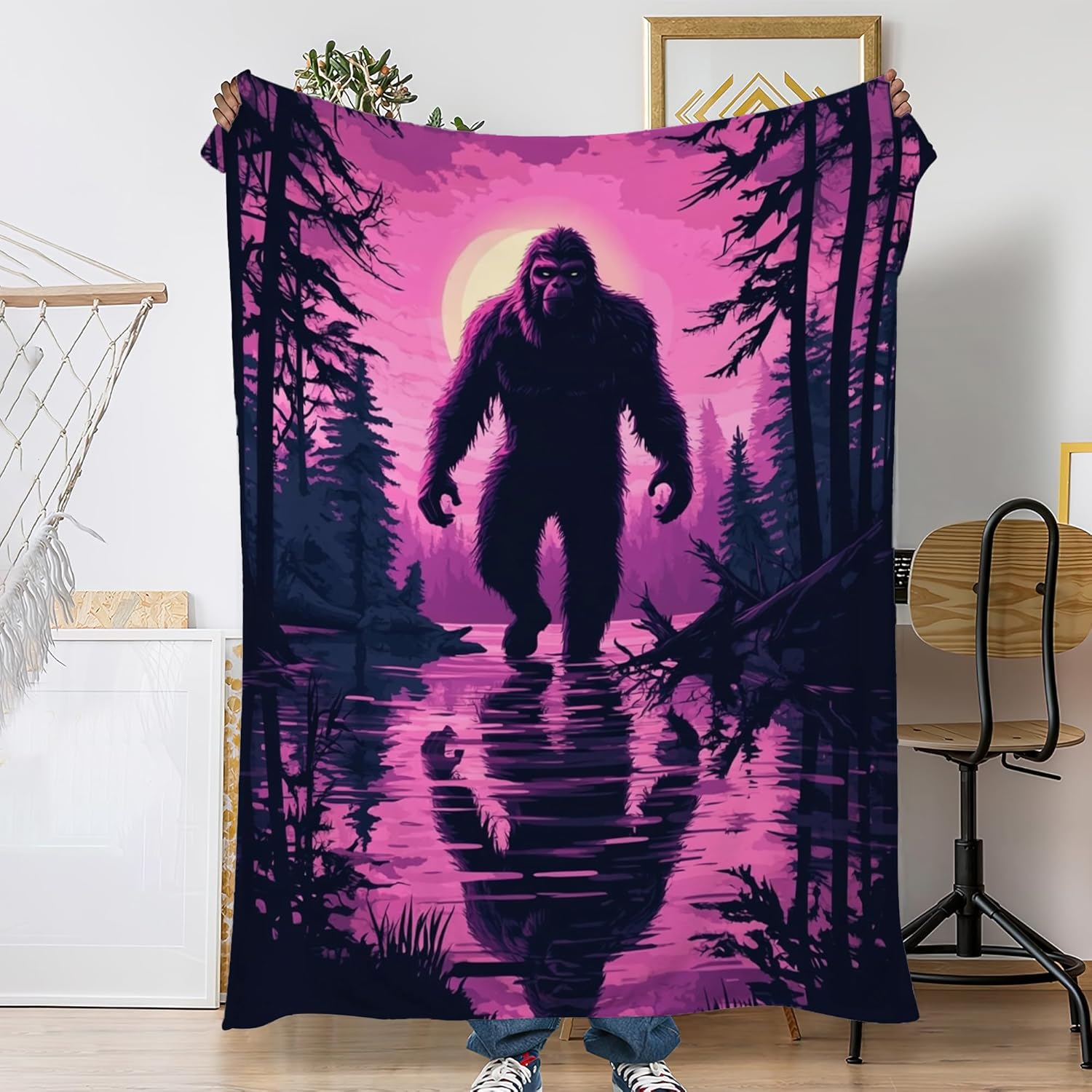 Bigfoot Throw Blanket for Couch Home Decoration,Magic Forest Cozy Fluffy Blanket,Decorative Flannel Fleece Fall Throw for Sofa Living Room Travel,Camping,Naps,Reading50 X 60 Inch
