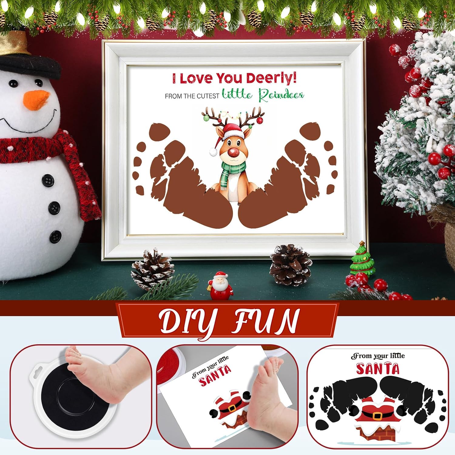 Tosstuki 30 Pcs Christmas Cards Making Crafts Kits Large DIY Footprint Greeting Cards with 3 Pcs Large Ink Pads Christmas Craft for Holiday Xmas Party Decorations Classroom Home Activities Supplies