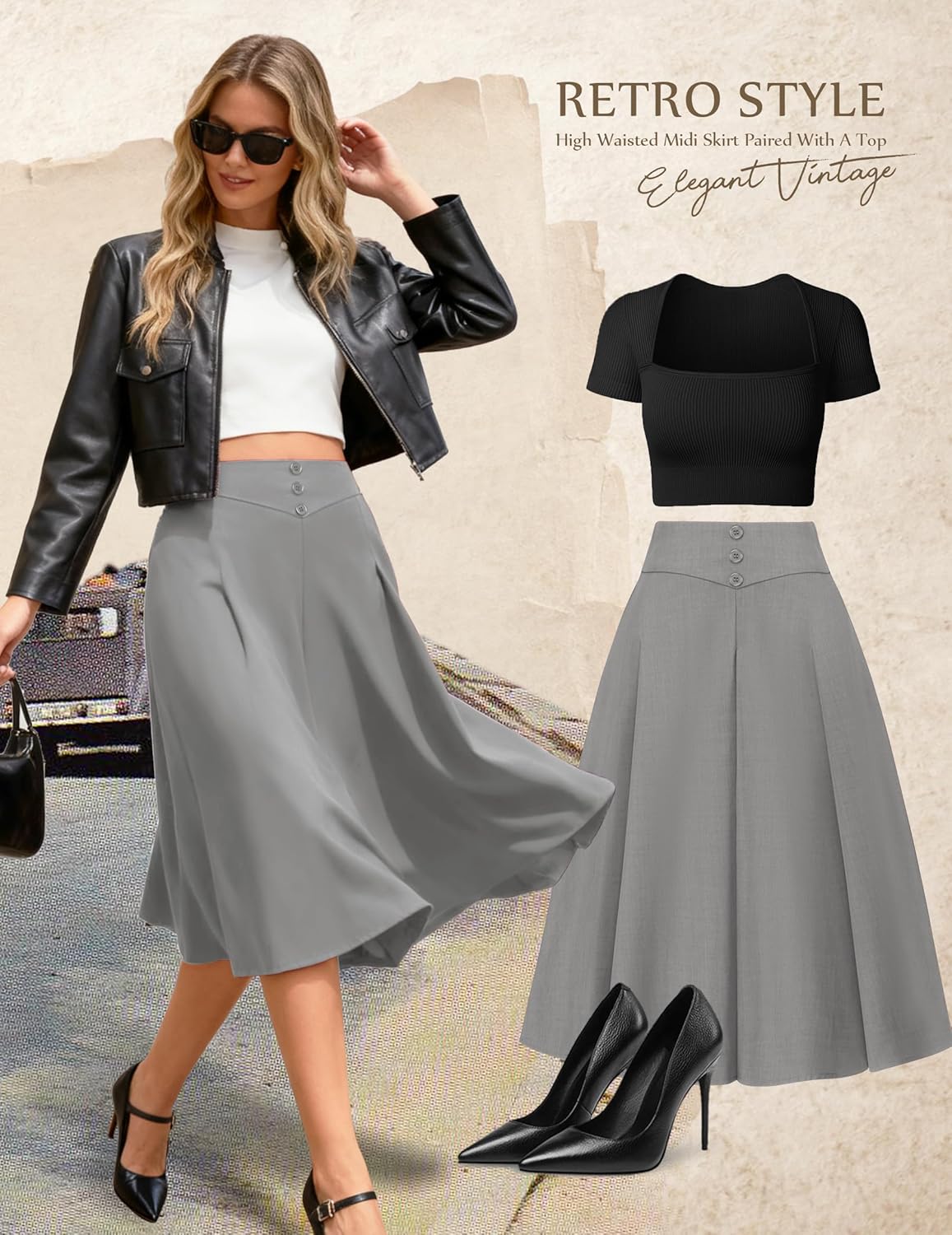 Wedtrend Womens Midi Skirts A Line Skirt Vintage Knee Length High Waisted Skirts for Women Work Skirt for Women - Image 5