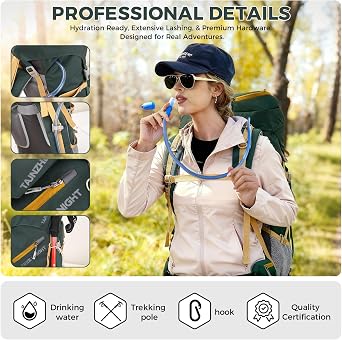 Bseash 65L Waterproof Hiking Camping Backpack with Rain Cover, Outdoor Sport Travel Daypack for Climbing Touring
