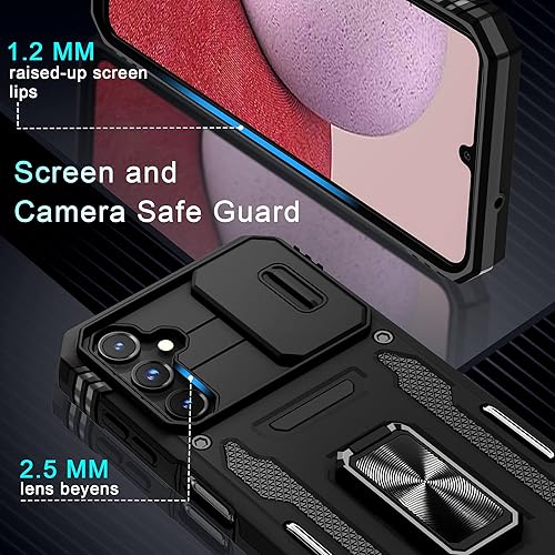 Miniatura 7 de DEERLAMN Funda para Samsung Galaxy A14 5G con Cubierta Deslizante para Cámara + Protector de Pantalla (2 Paquetes), Soporte de Anillo Giratorio de