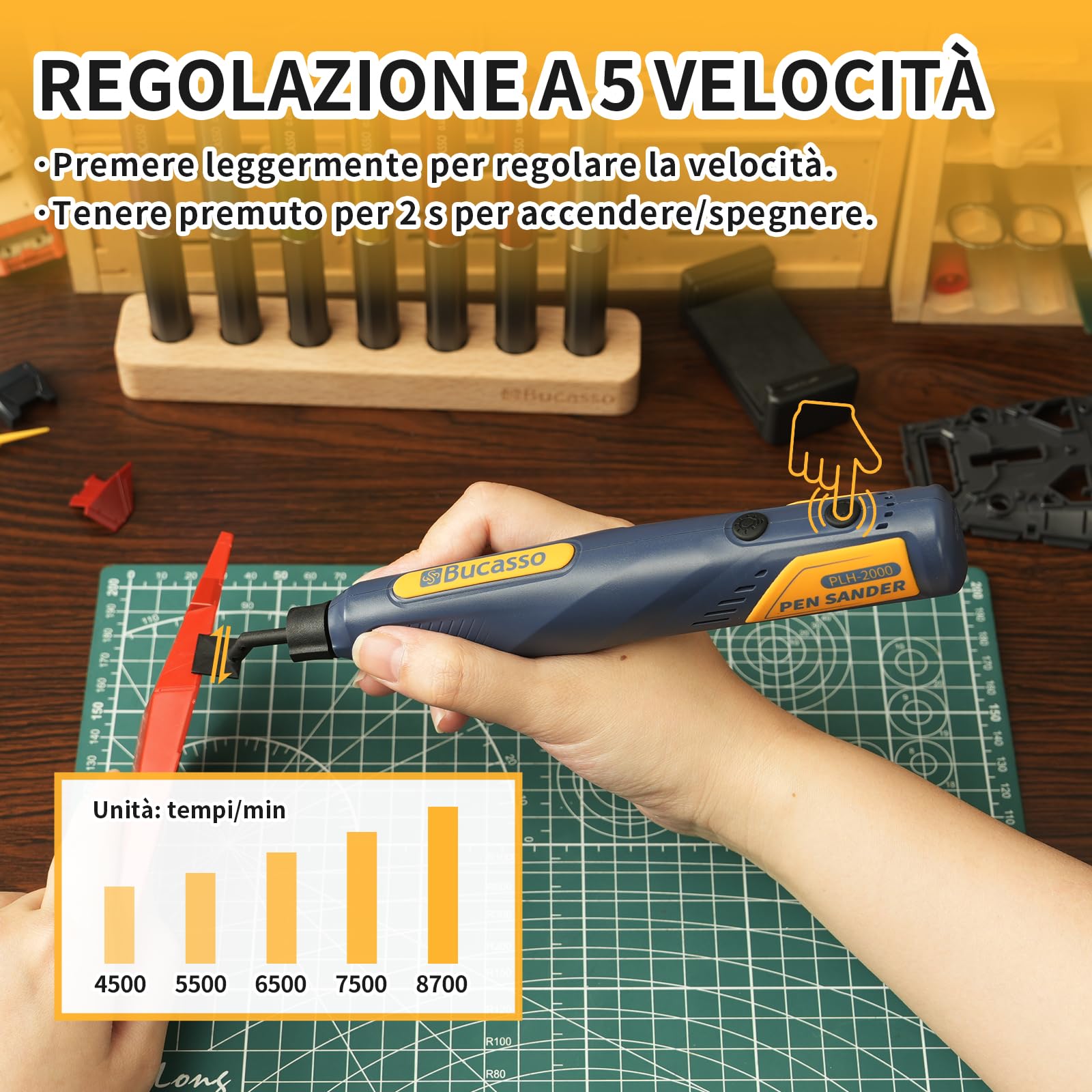 Levigatrice a penna senza fili, 5 velocità e ricarica USB con luce LED, utensile elettrico multiuso, mini levigatrice elettrica per levigatura, lucidatura, finitura, artigianato fai da te