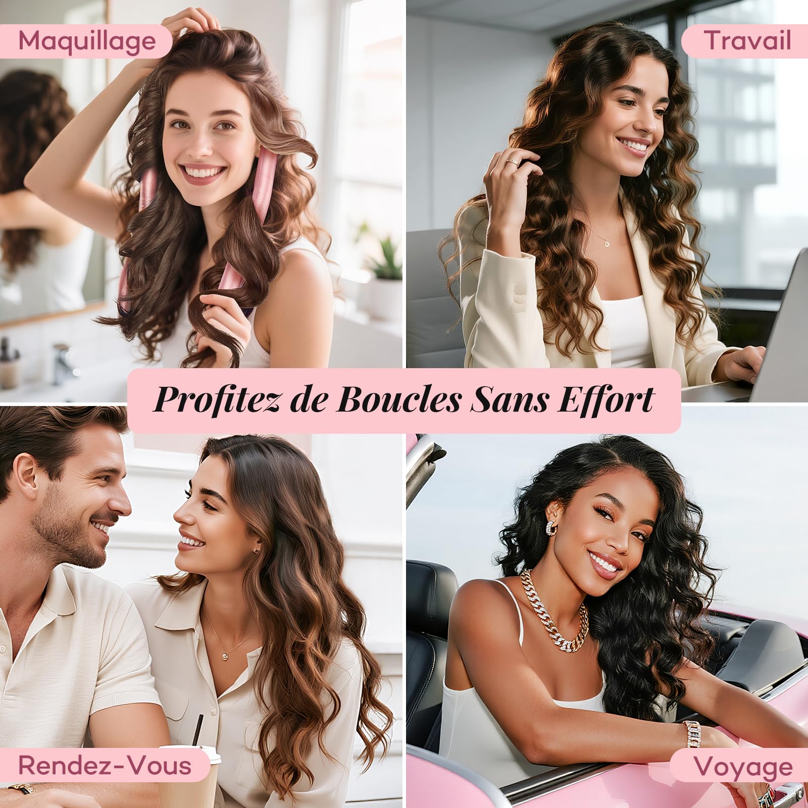 Umisleep Tresseur Sans Chaleur,Set de Boucles en Soie Protège les Cheveux,Tresseur de Boucles 99cm pour la Nuit,Bande DIY pour Boucles Sans Chaleur pour Cheveux Longs (Rose)