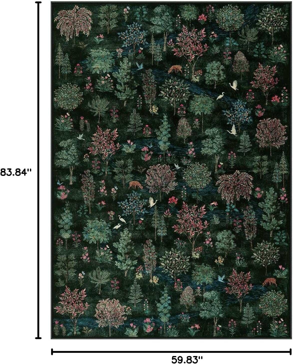 Wonnitar Forest Dark Green Rug for Living Room, Washable 5x7 Area Rugs Ultra-Thin, Boho Soft Non Slip Stain Resistant Woodland Jungle Carpet for Bedroom, Dining Room, Office