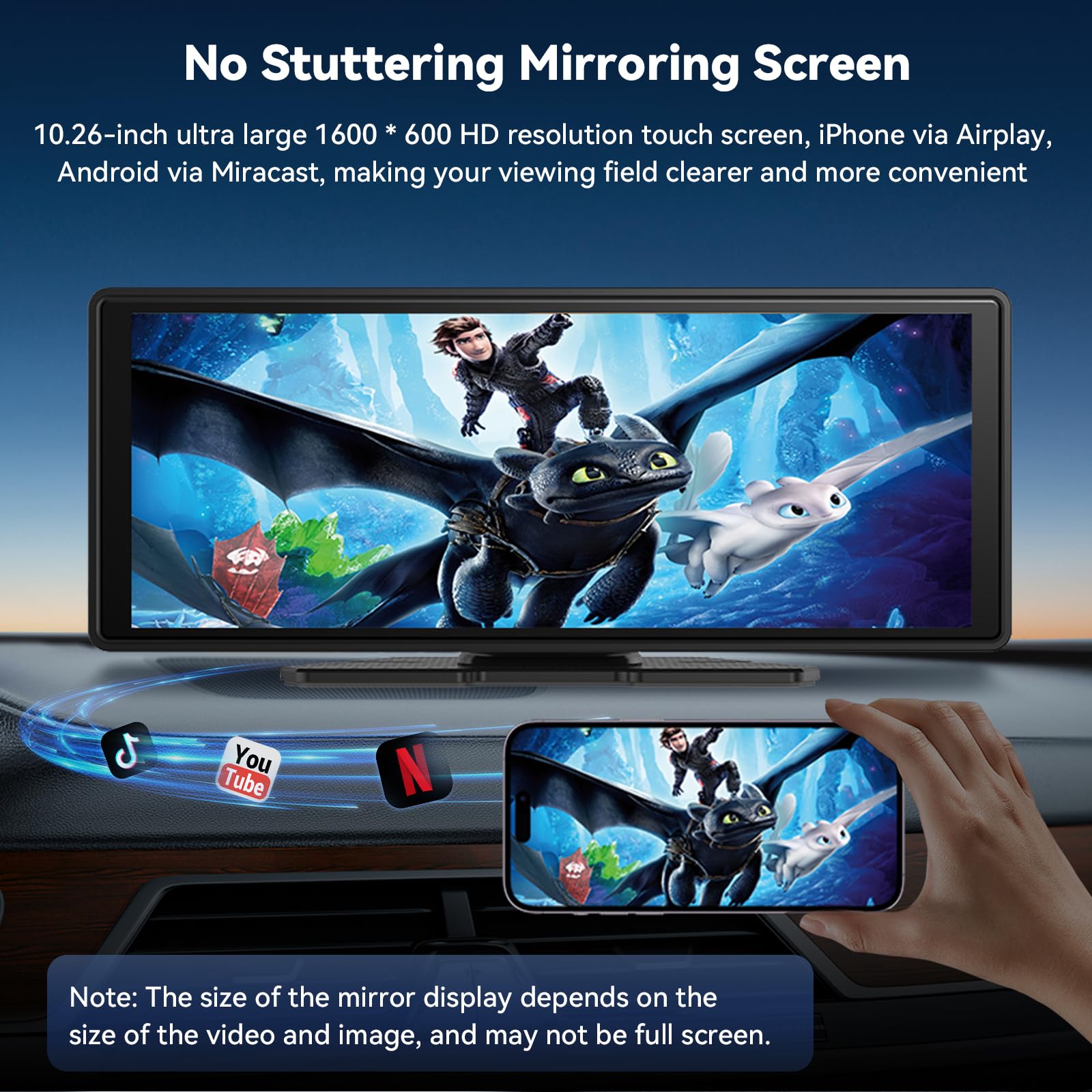 2026 Neuestes 10,26" CarPlay Display für Apple CarPlay & Android Auto, Tragbares CarPlay Display mit 4K-Dashcam & 1080P Rückfahrkamera, unterstützt Sprachsteuerung IPS Touchscreen Dual WiFi 64GB GPS